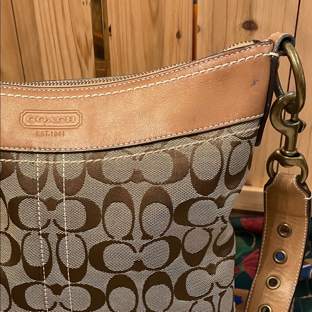 Coach Beige and Brown Signature Crossbody Bag - Picture 11 of 11